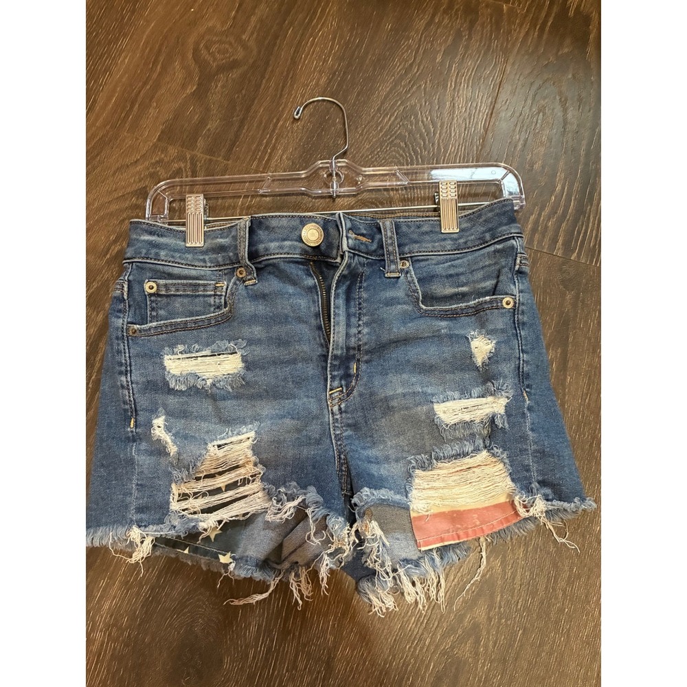 American Eagle Stars & Stripes Hi Rise Shortie sz 6 distressed